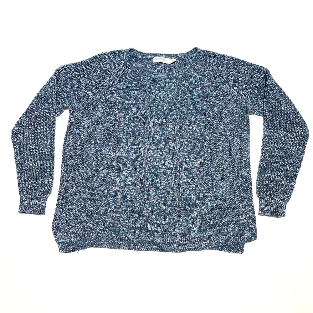 Faded Glory Open Knit Sweater Womens XL 16/18 Teal & Purple Long Sleeve Pullover